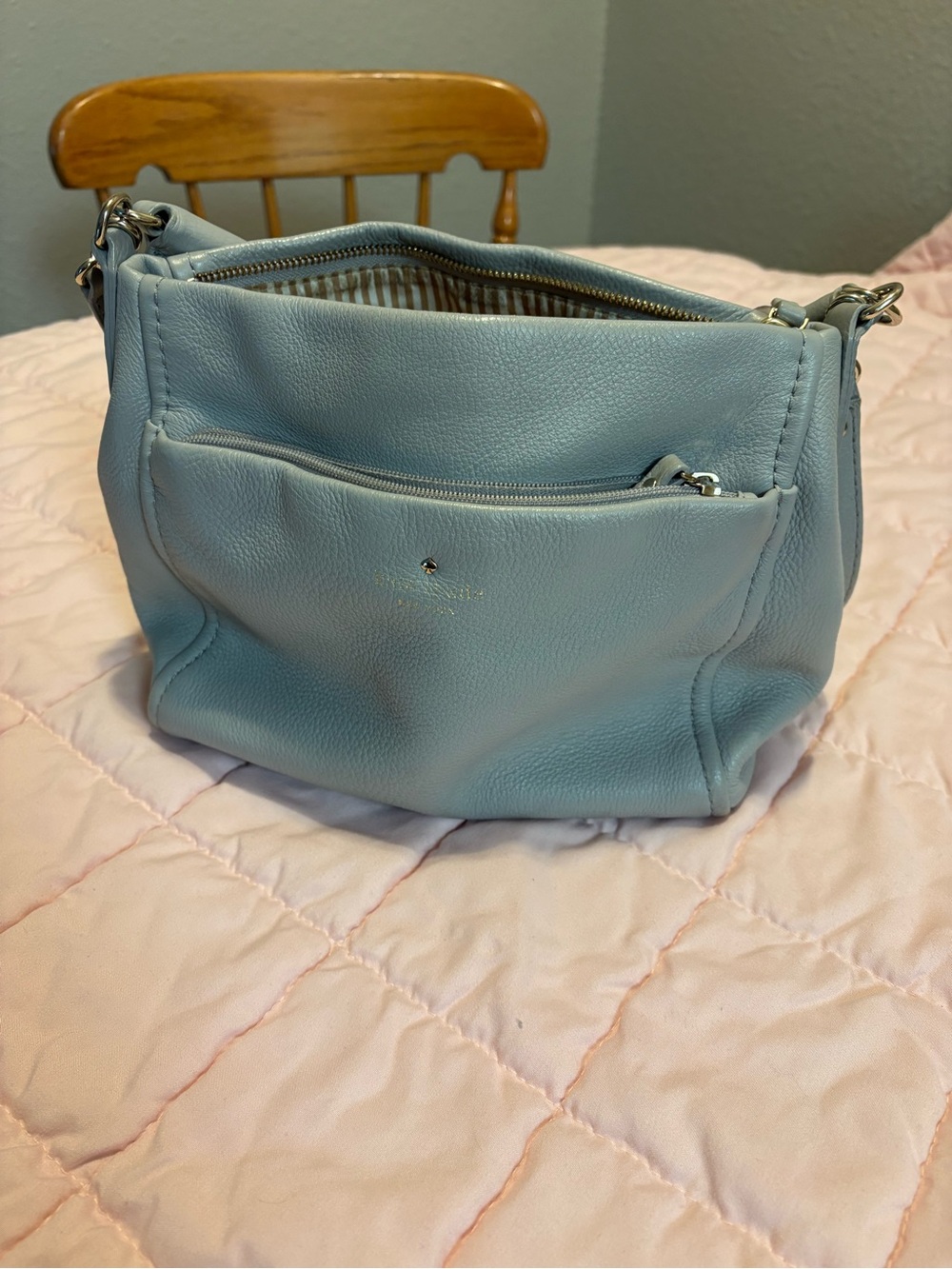 kate spade Light Blue Pebbled Leather Shoulder Bag